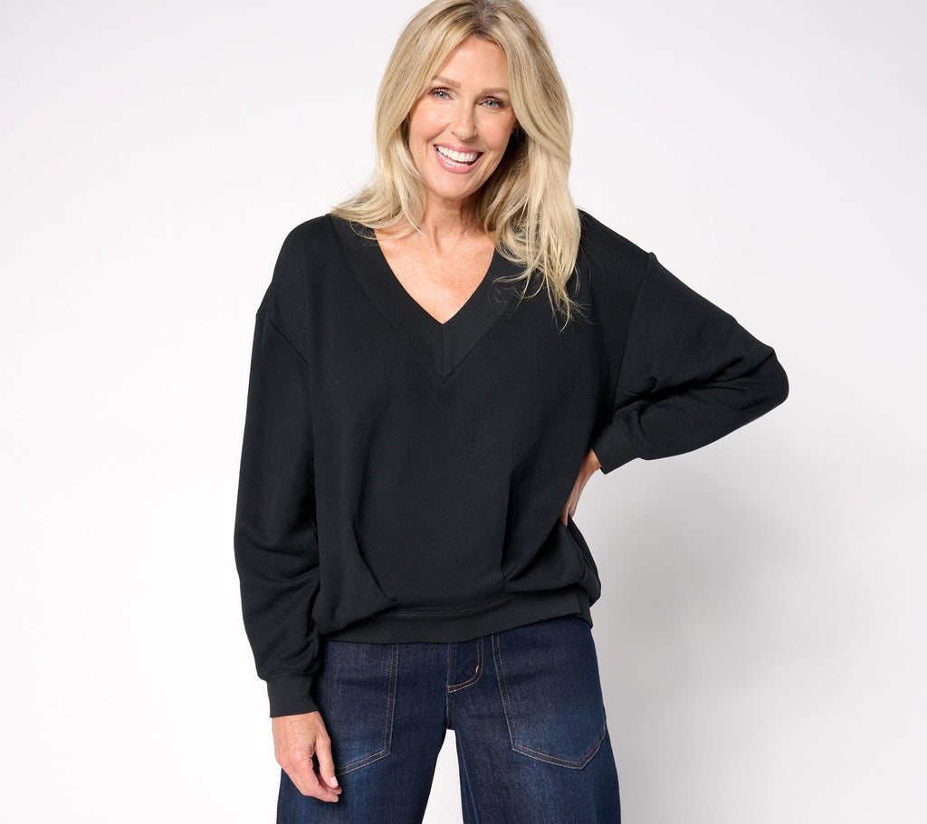 Asymmetric French Terry Sweatshirt - Black