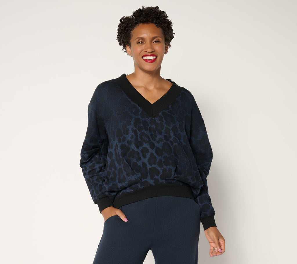 Asymmetric French Terry Sweatshirt - MidnightLeopard