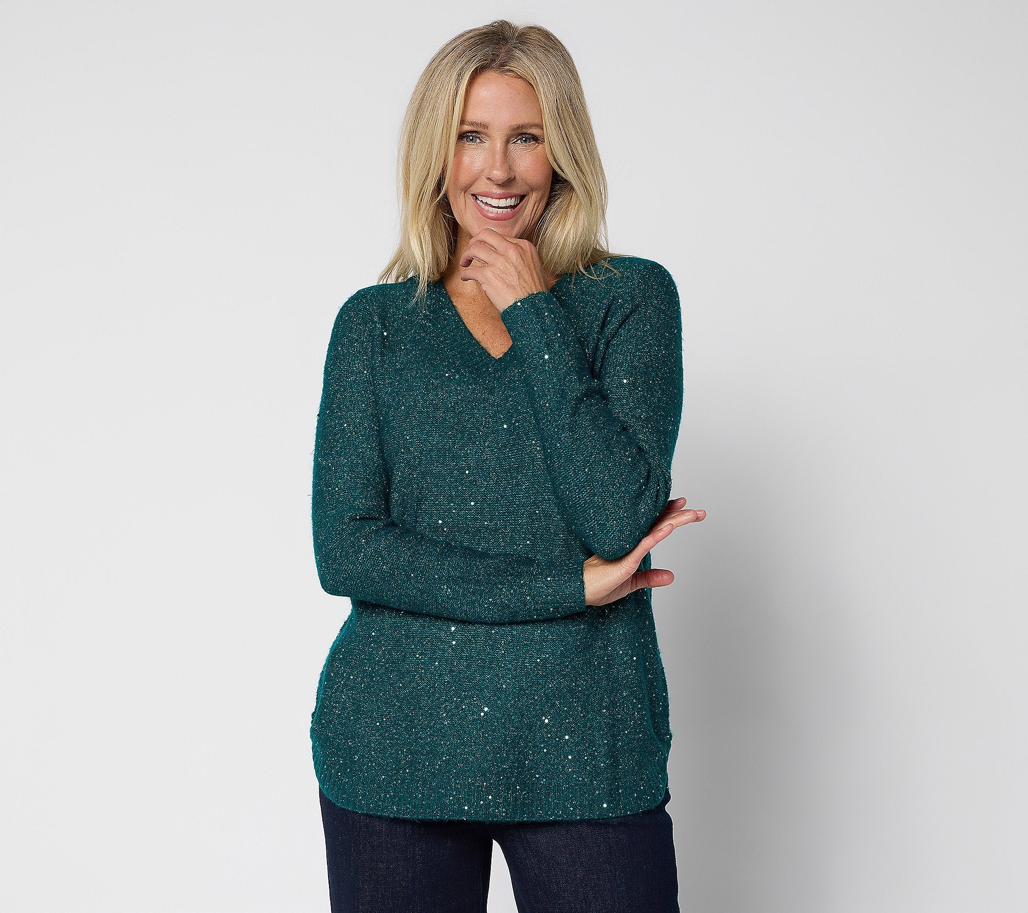 V-Neck Long Sleeve Sparkle Sweater