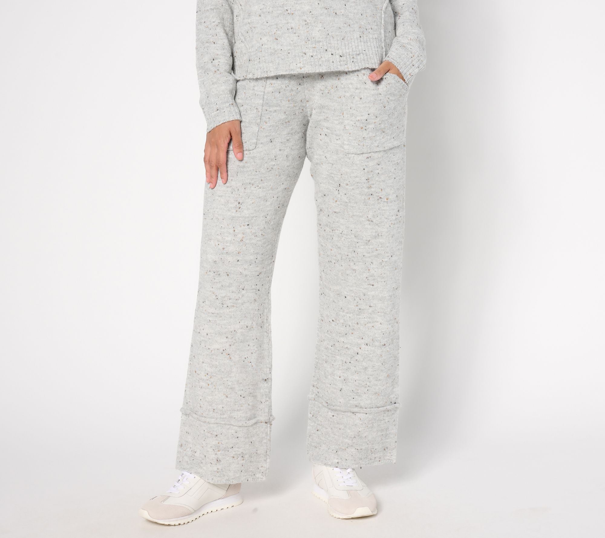 Flecked Sweater Pull-On Pants with Pockets - Grey