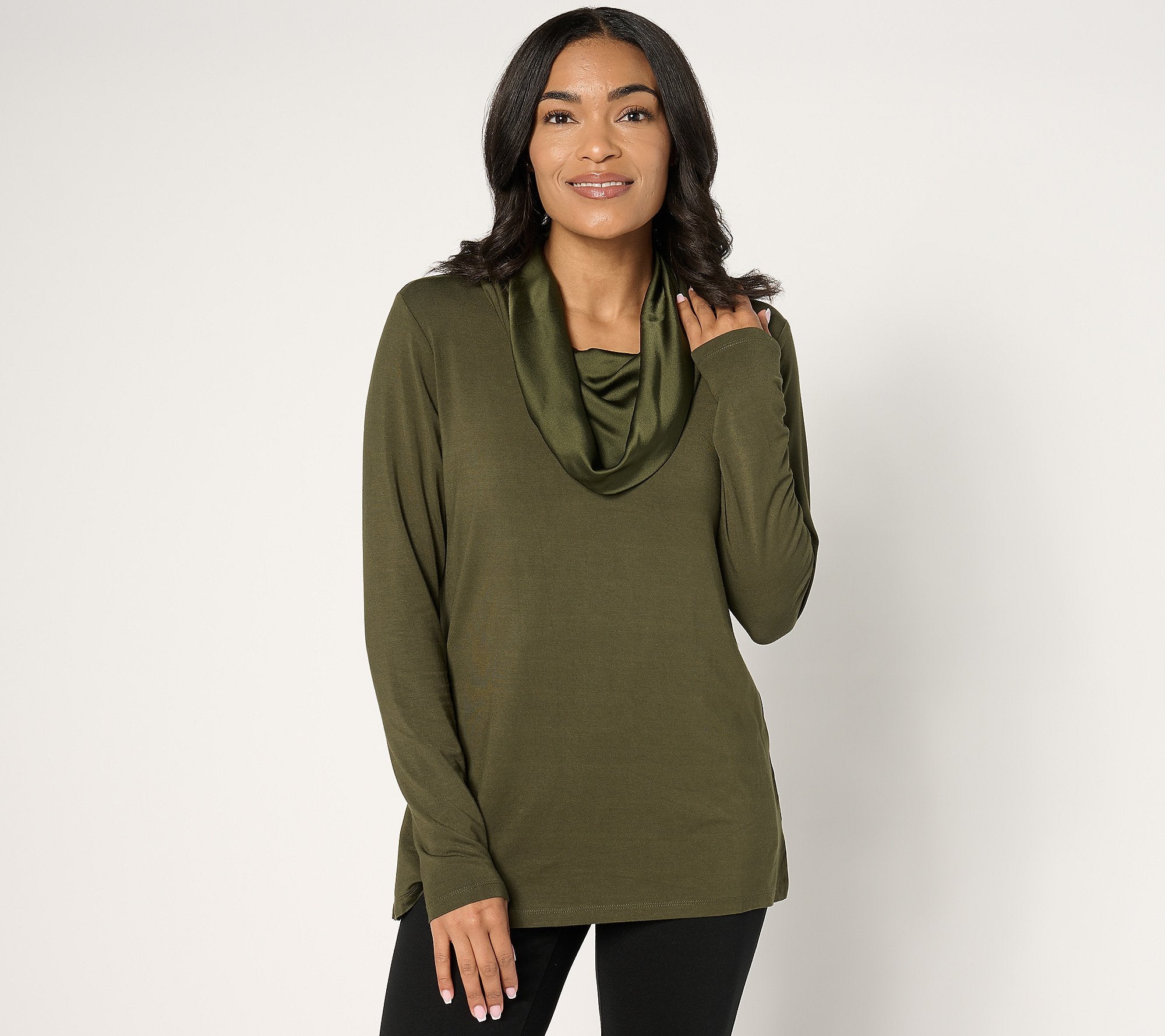 Modal Spandex Sateen Cowl Neck Top