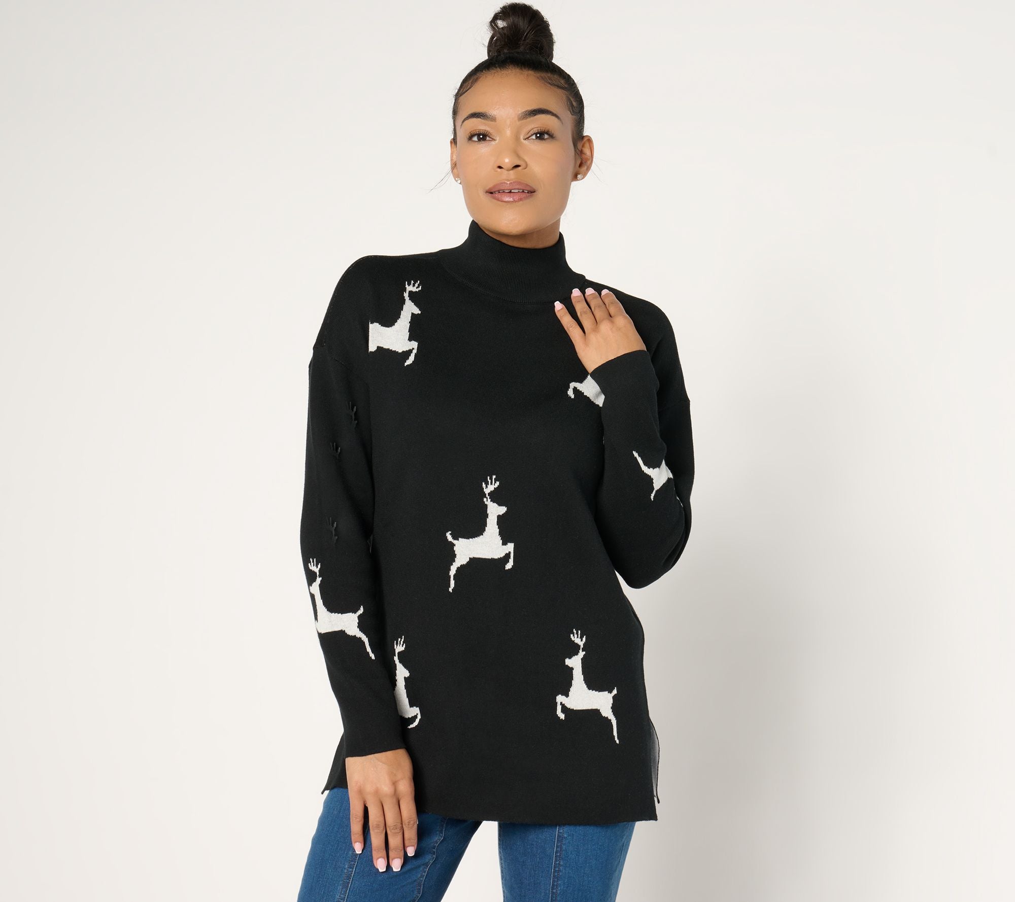 Jingle Belles by Kim Gravel Hold Me Closer Tiny Prancer Mock Neck Tunic - Black