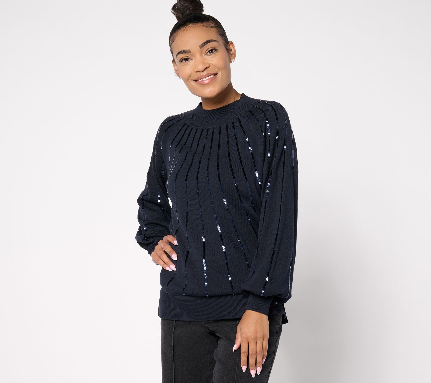 Star Burst Sequin Glam Mock Sweater