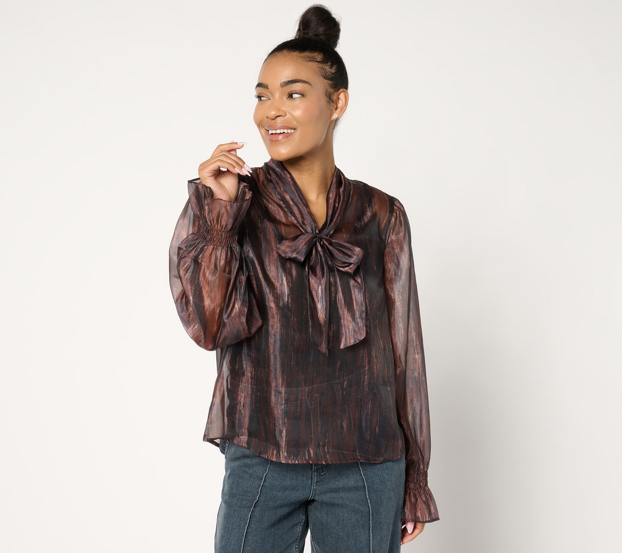 Tammy Woven Tie Neck Blouse - Deep Mahogany