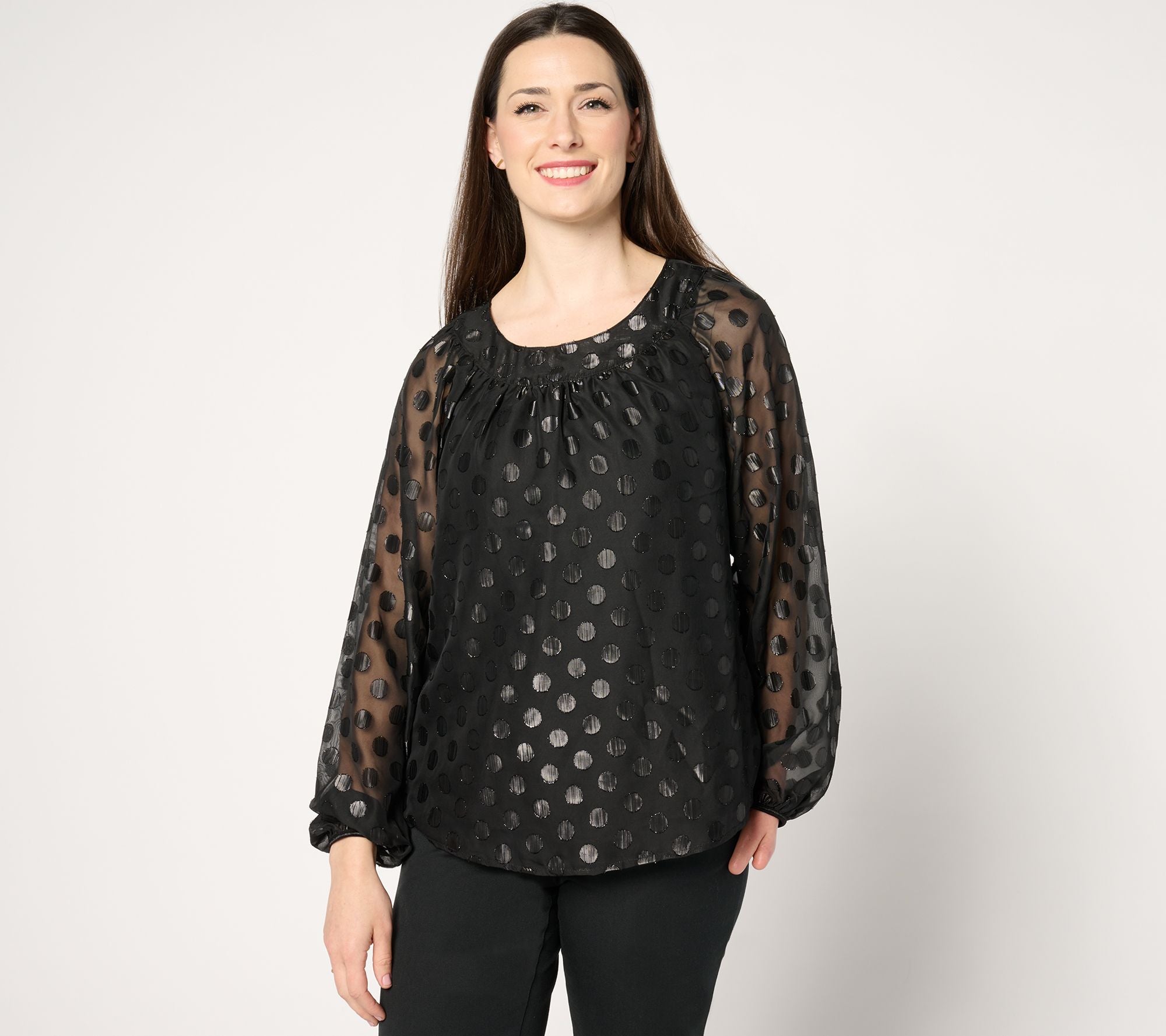 Metallic Clip Dot Pullover Blouse - Pitch Black