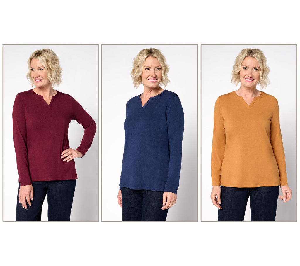 Essentials So Soft Jersey 3-Pack Long Sleeve Tops - Burg/Btrsch/Nvy