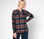 Joan Rivers Cotton Plaid Pull-Over Blouse with Crystal Buttons - Black Stewart