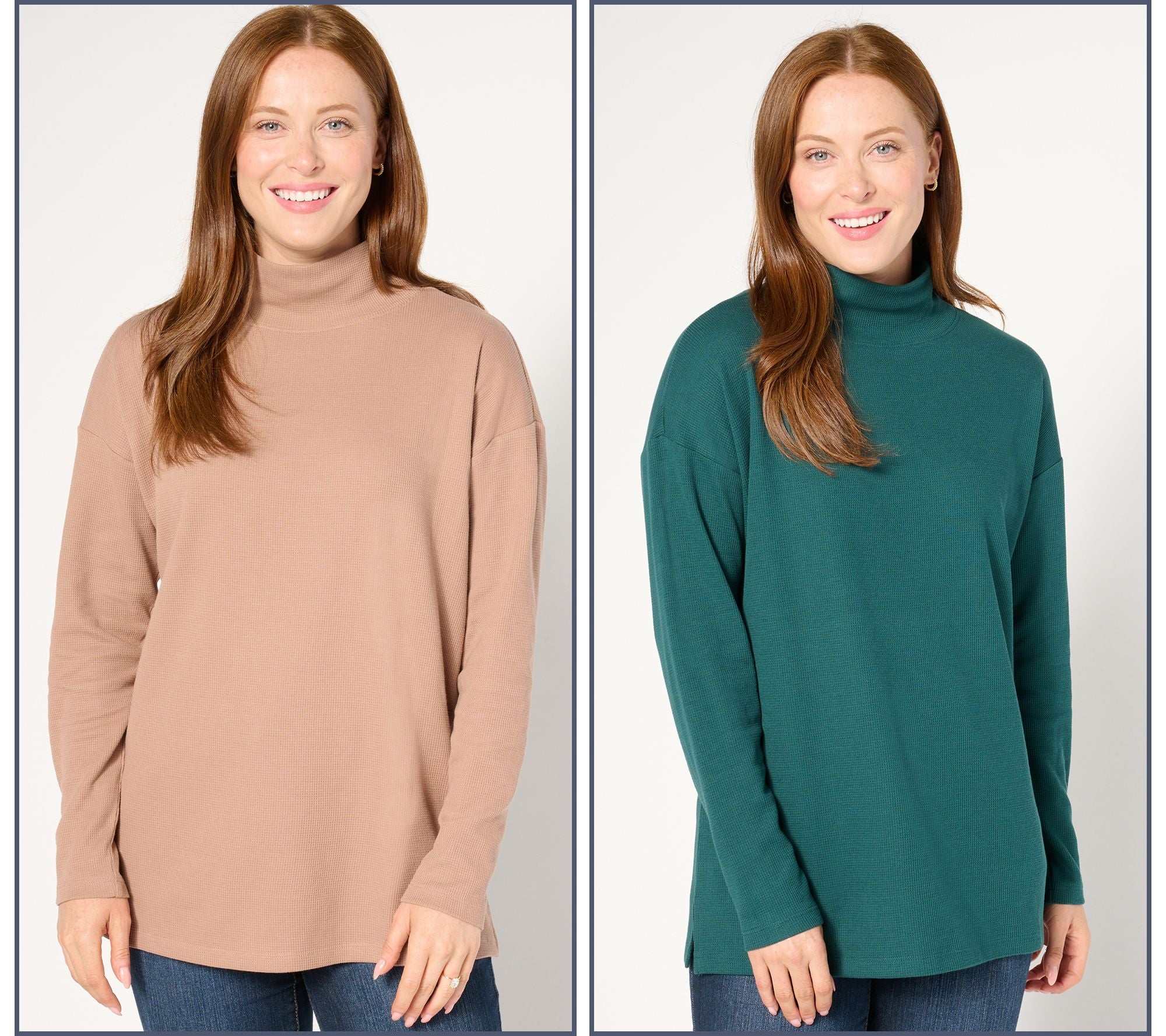 Essentials 2-Pack Mock Neck Tunics - Taupe/Mld Green