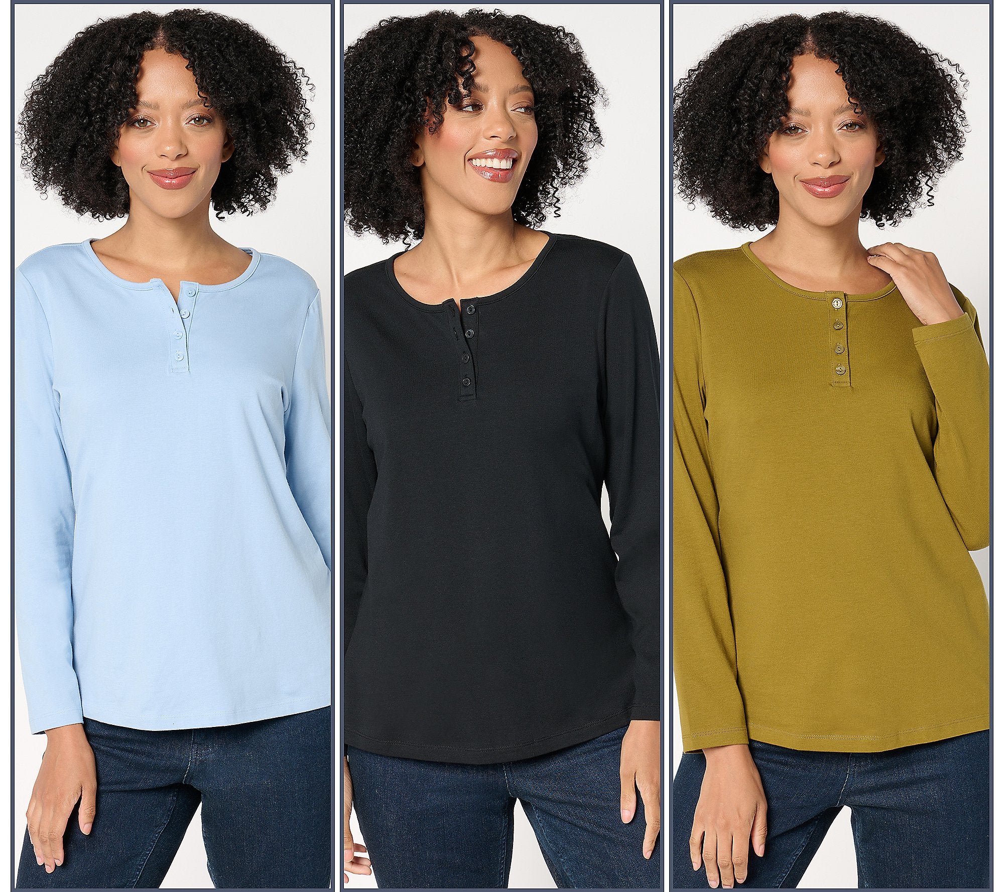 Essentials Perfect Jersey 3-Pack Long Sleeve Henleys