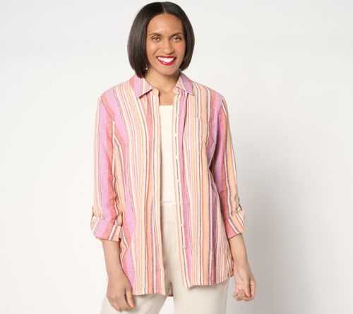 Naturals Linen Blend Regular Button Front Tunic