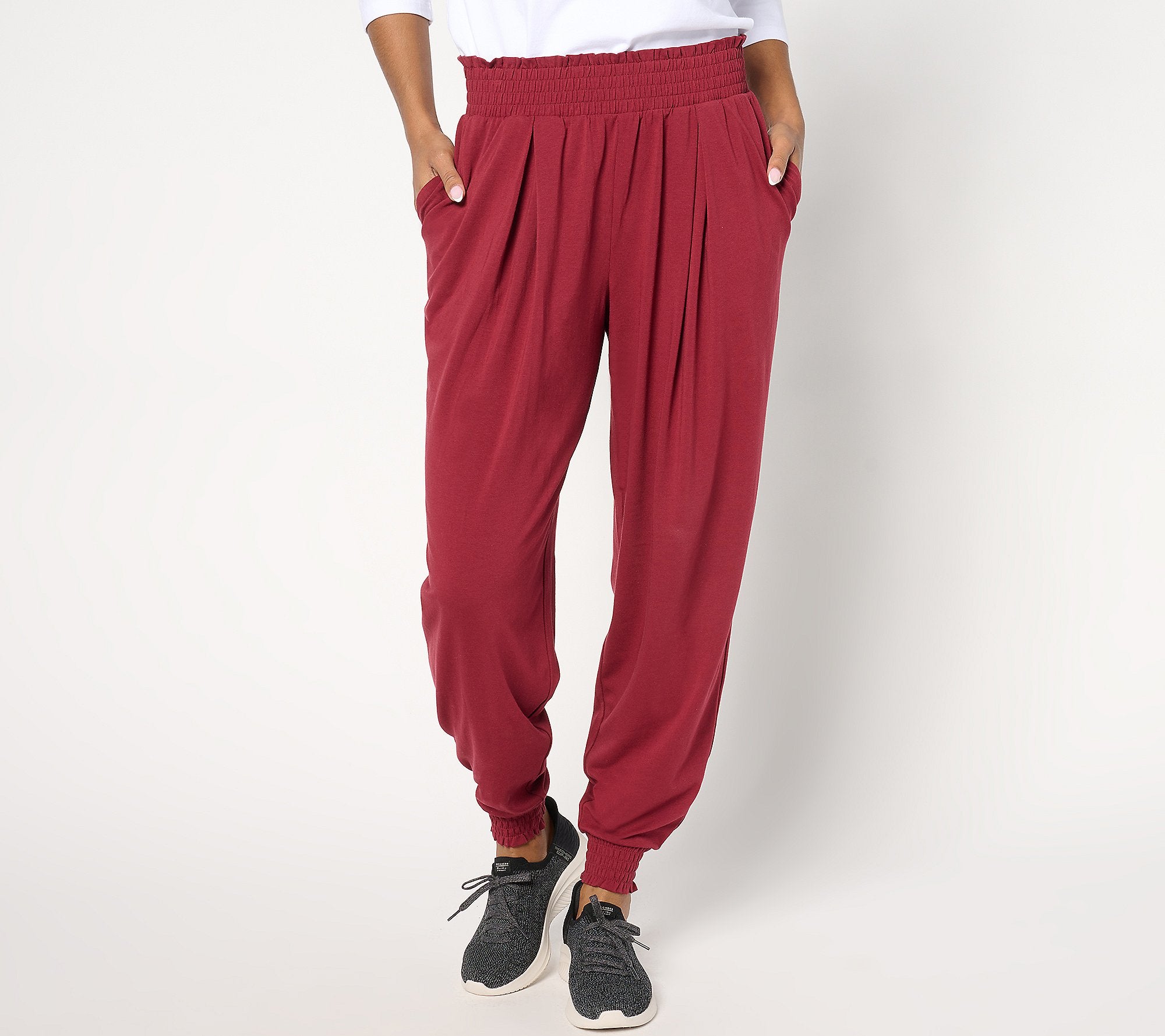 Cozy Knit Pleat Detail Joggers with Smocked Waist