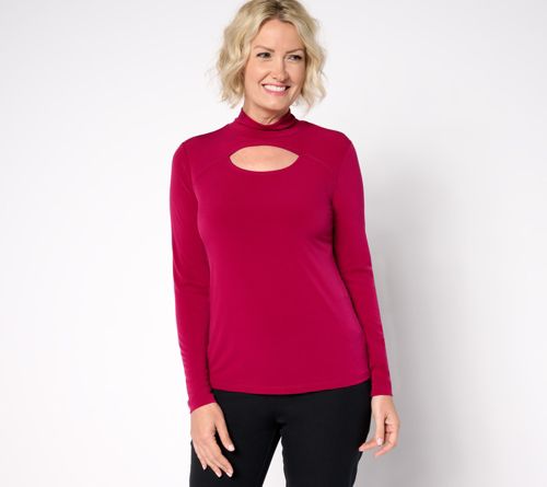 Liquid Knit Long-Sleeve Mock- Neck Top w/ Keyhole