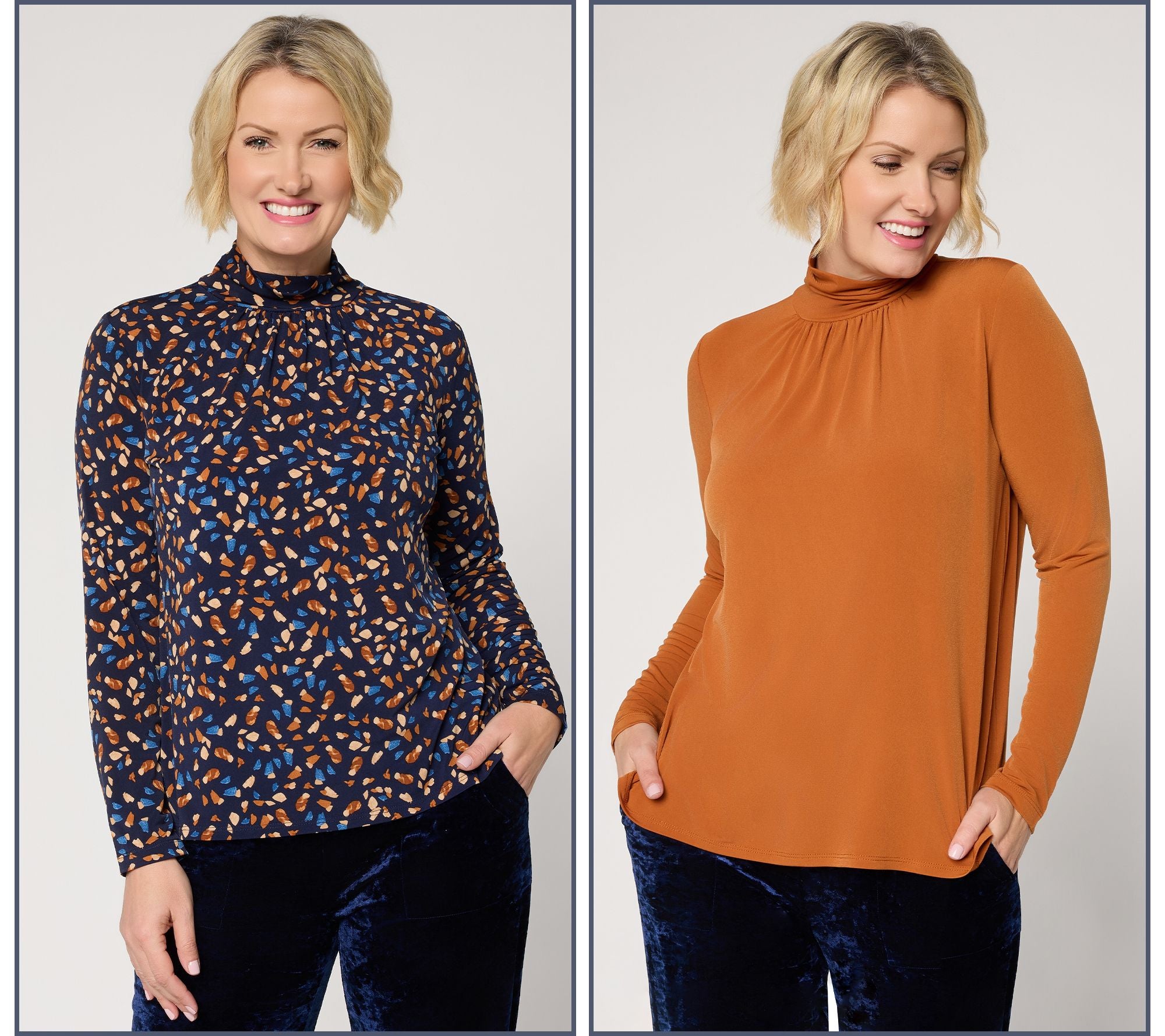 Set of Two Liquid Knit Mock-Neck Tops - Copper/Spice