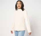 Luxe Mock Neck Sweater with Bell Sleeves - Warm Ivory