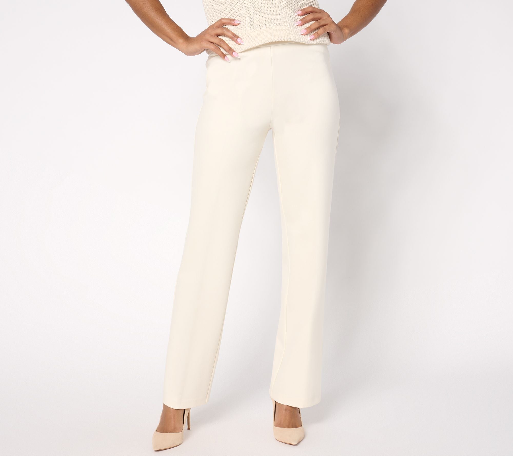 Ponte Knit Boot Cut Pants - Whip Cream