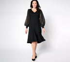 Ponte Dress with Metallic Accent Sleeves - Black