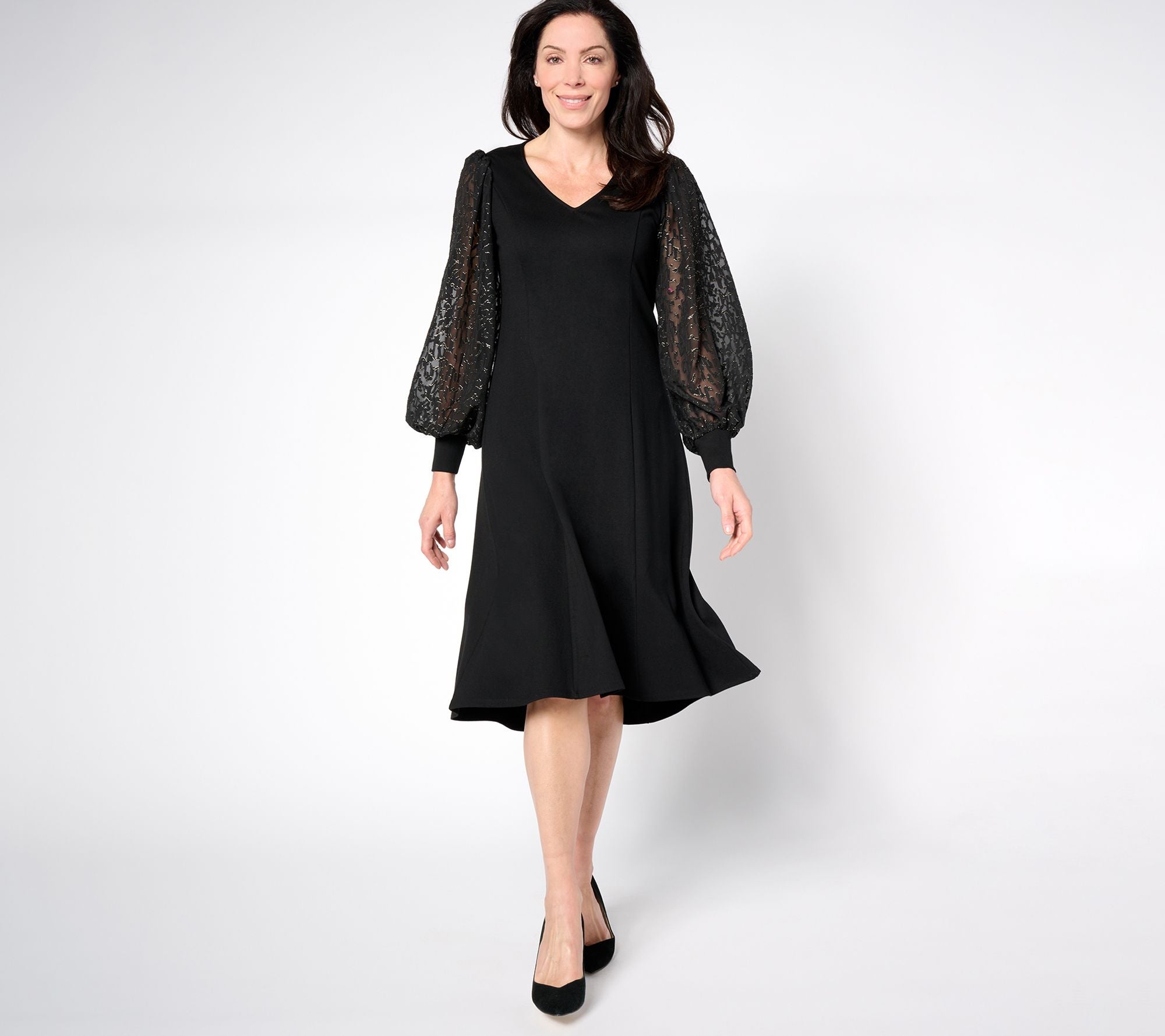 Ponte Dress with Metallic Accent Sleeves - Black