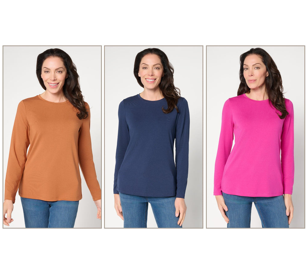 Essentials So Soft Jersey 3-Pack Crew Neck Tops - Nvy/FlPk/BrtTan