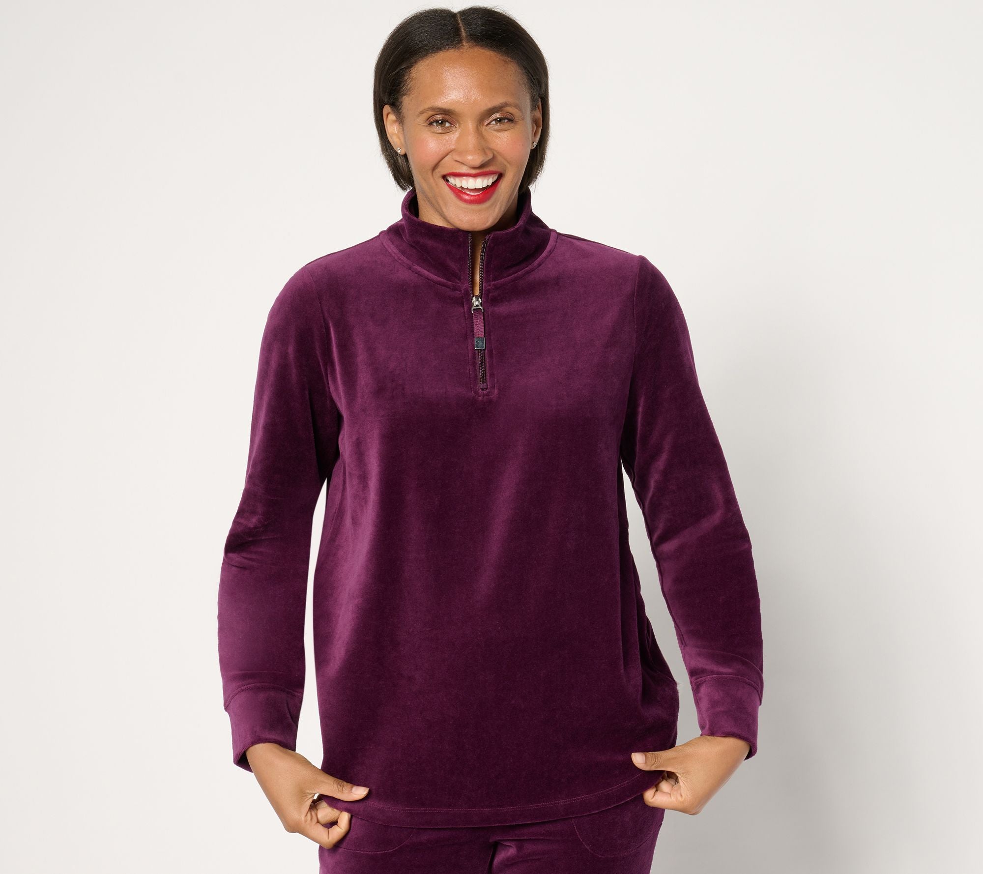 Active Velour Quarter Zip Top - Deep Wine