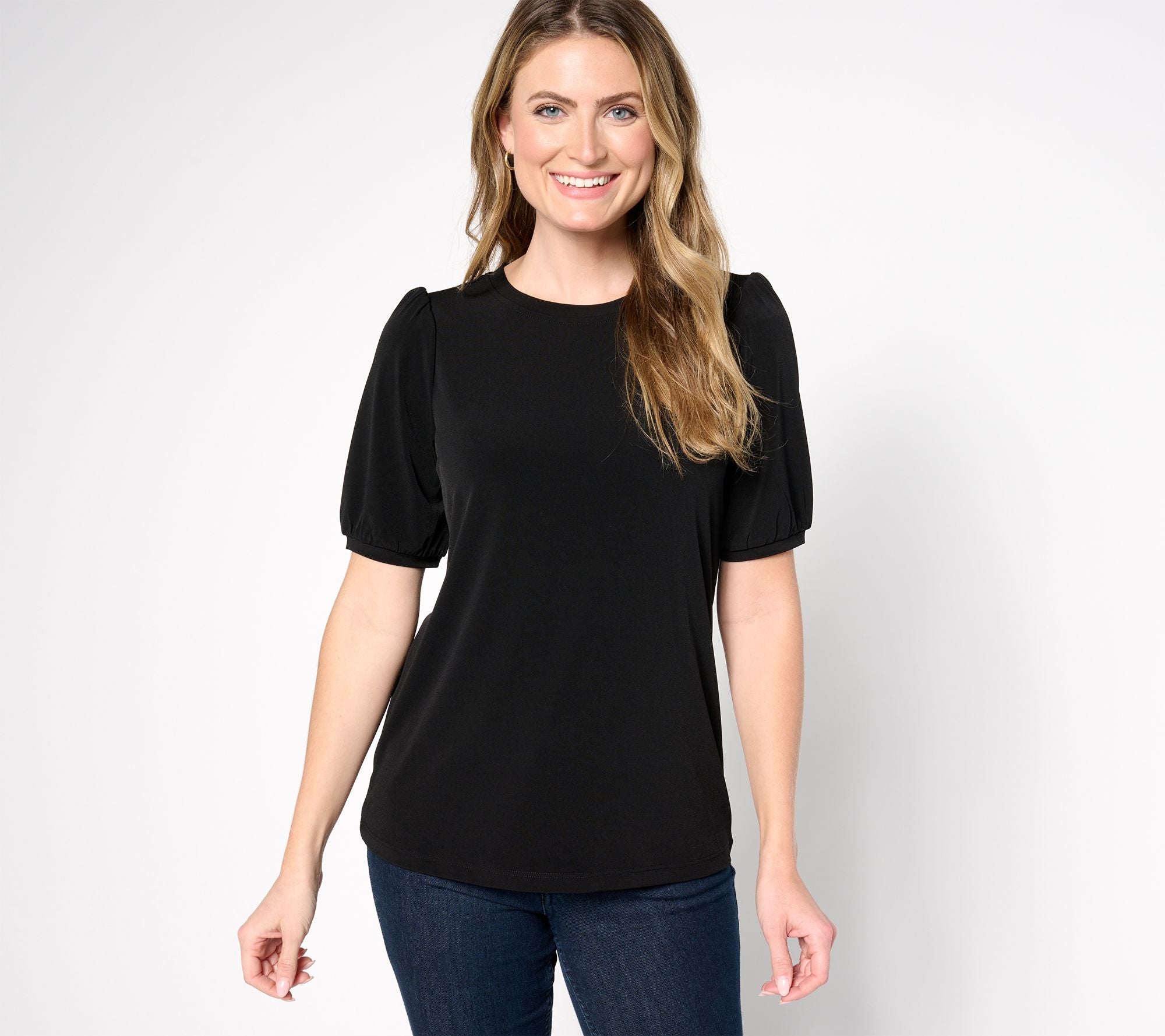 Every Day Liquid Knit Jewel-Neck Top - Black