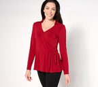 Liquid Knit Long-Sleeve Faux Wrap Top