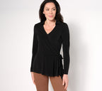 Liquid Knit Long-Sleeve Faux Wrap Top