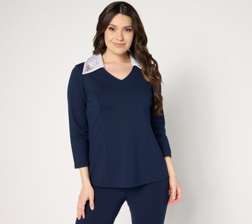 Occasions Smart Ponte 350 Top with Beaded Collar