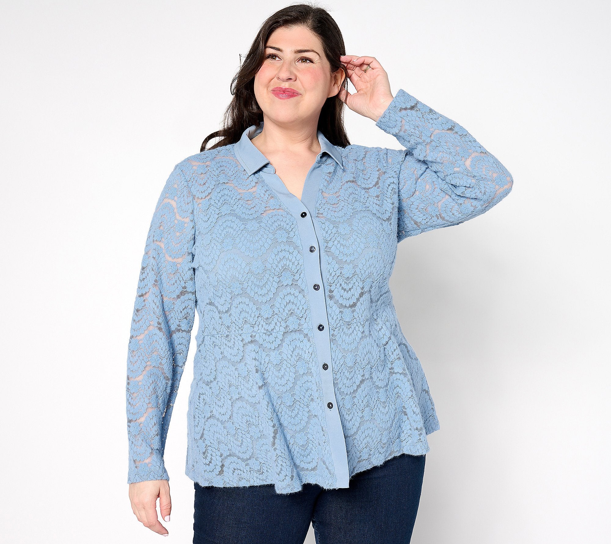 Occasions Brushed Lace Button-Front Top & Cami Set
