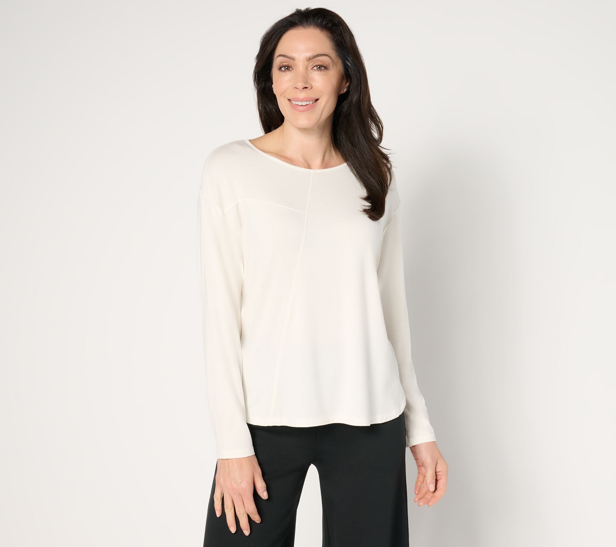 Asymmetrical Stitch Detail Long Sleeve Top - Pristine