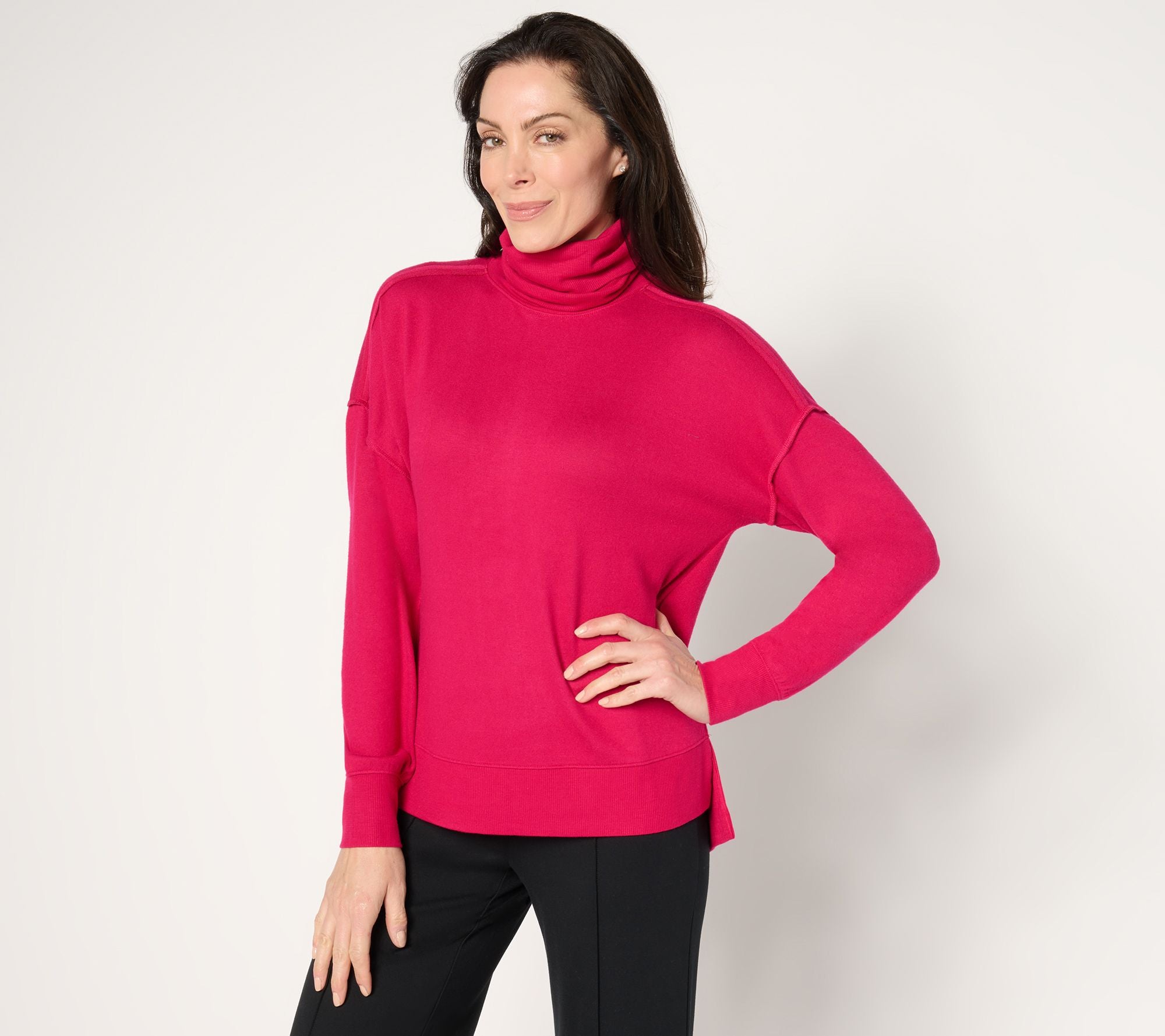 Comfy Knit Turtle Neck with Raw Edge Details - Plum Berry