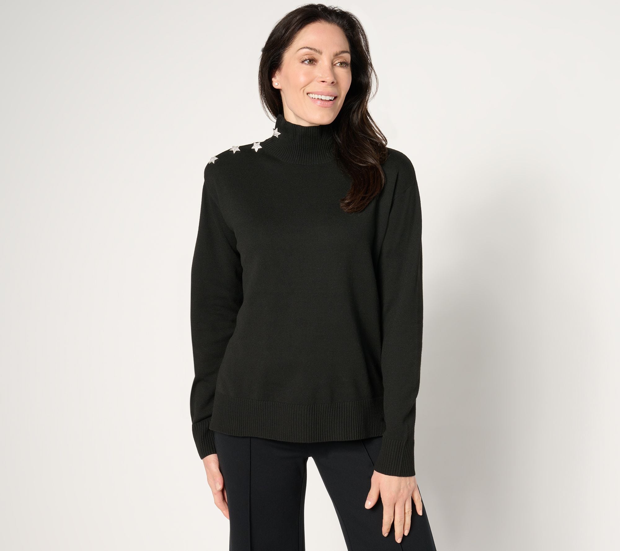 Turtleneck Sweater with Star Buttons - Black