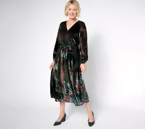 Burnout Velvet Long Sleeve Maxi Dress
