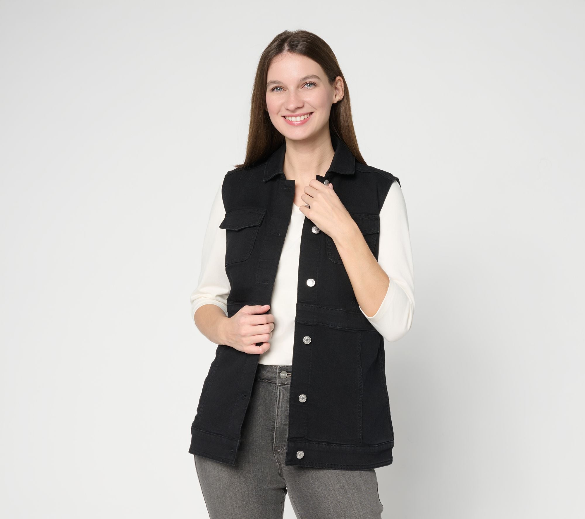 Classic Stretch Color Denim Vest - Black Wash
