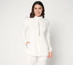 ScubaLuxe Ruched Mock Neck w/ Pockets - Cream
