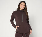 ScubaLuxe Ruched Mock Neck w/ Pockets - Chocolate Plum