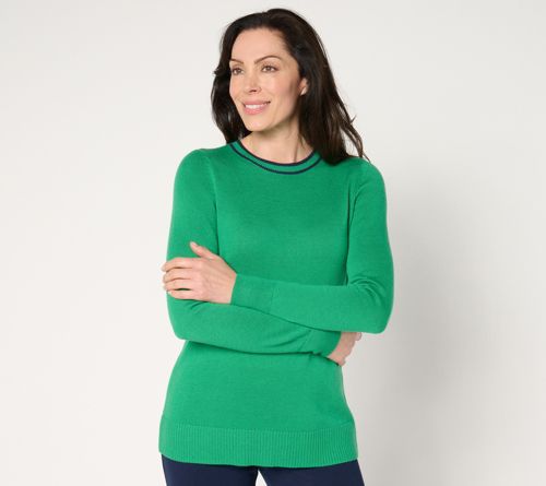 Long-Sleeve Button-Back Sweater with Tipping