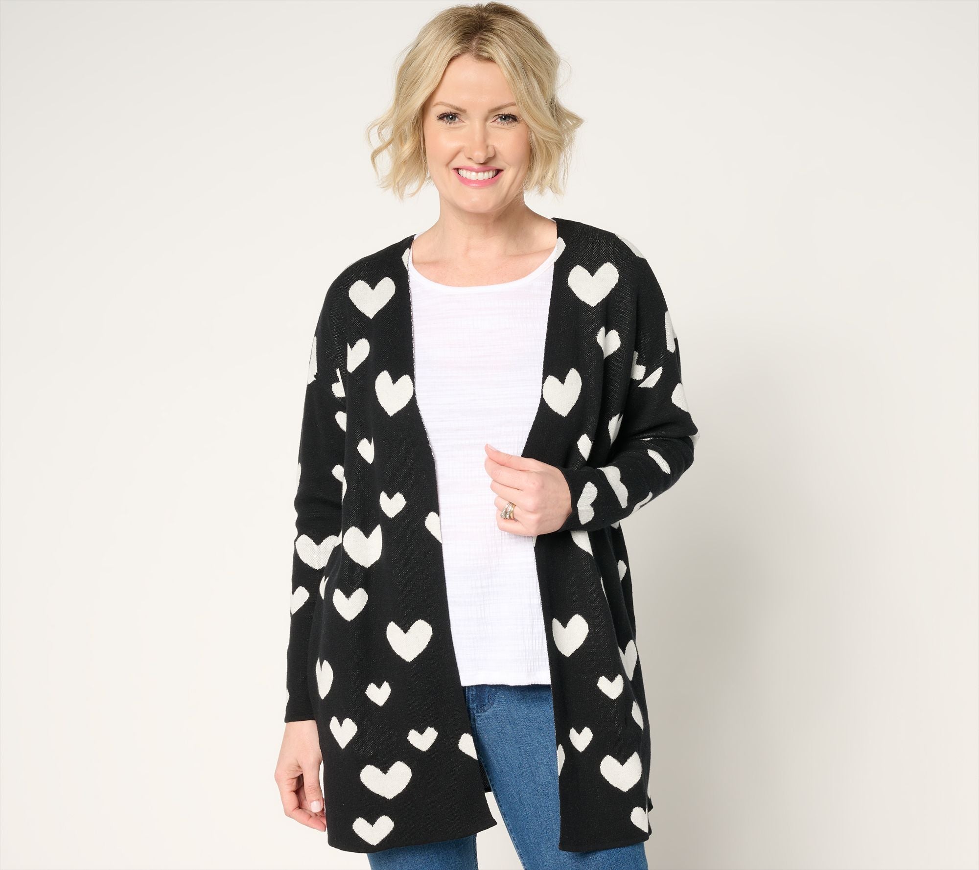 Jeans Heart Intarsia Cardigan - Black Heart - Black Heart