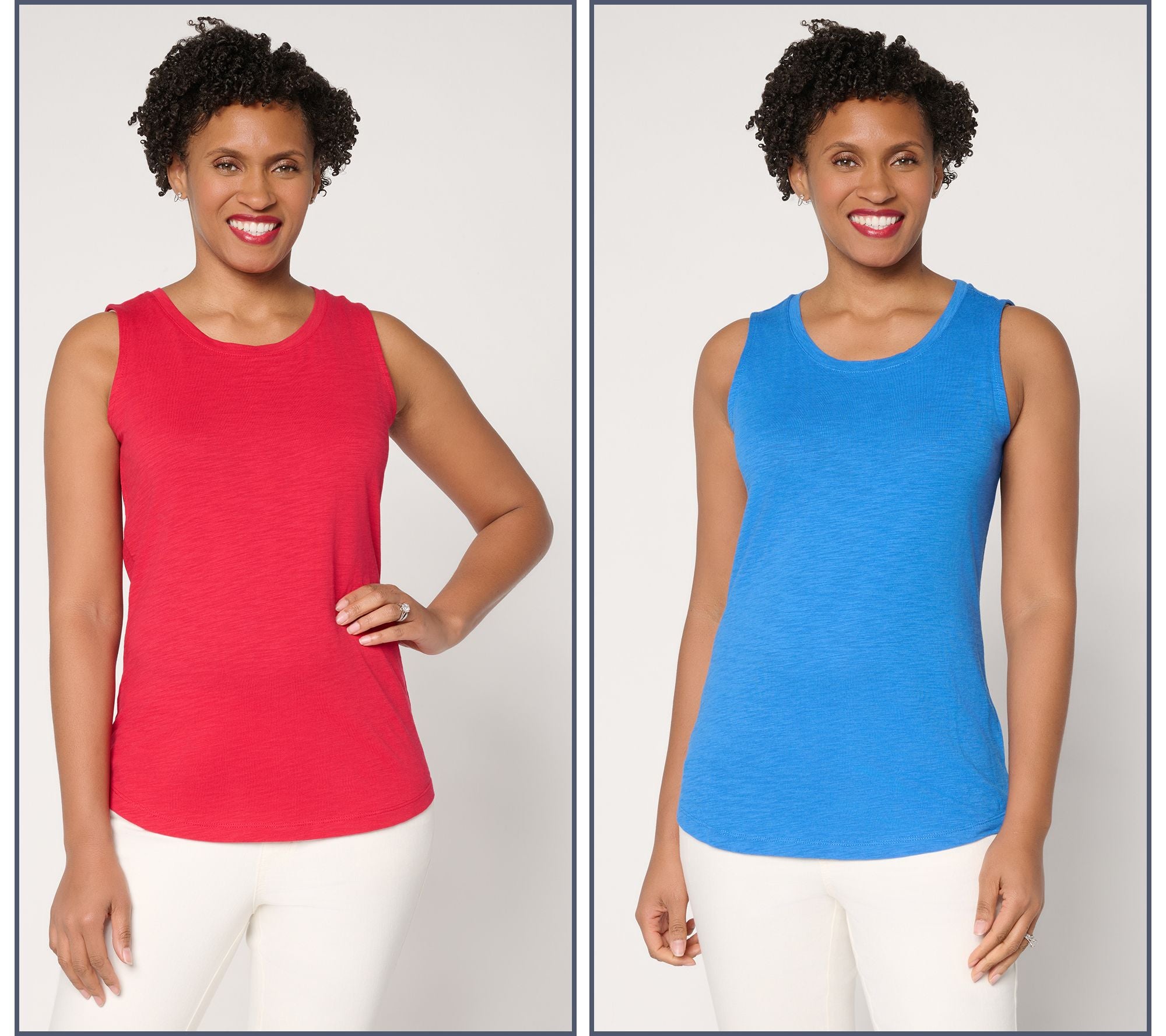 Slub Knit Set of 2 Tanks - Bold Blue/Red
