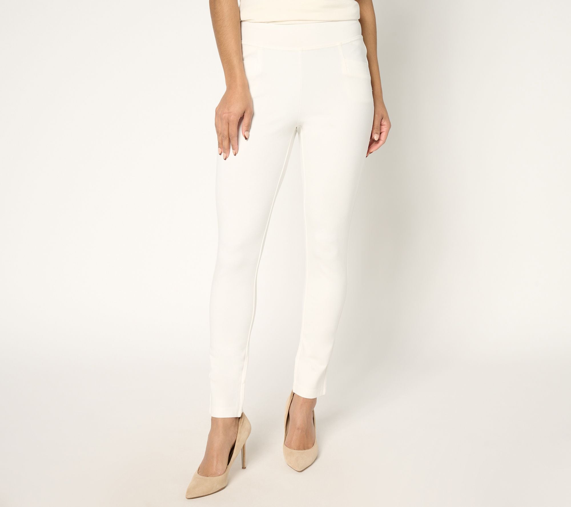 Ponte Triple Topstitch Ankle Leggings - Cream