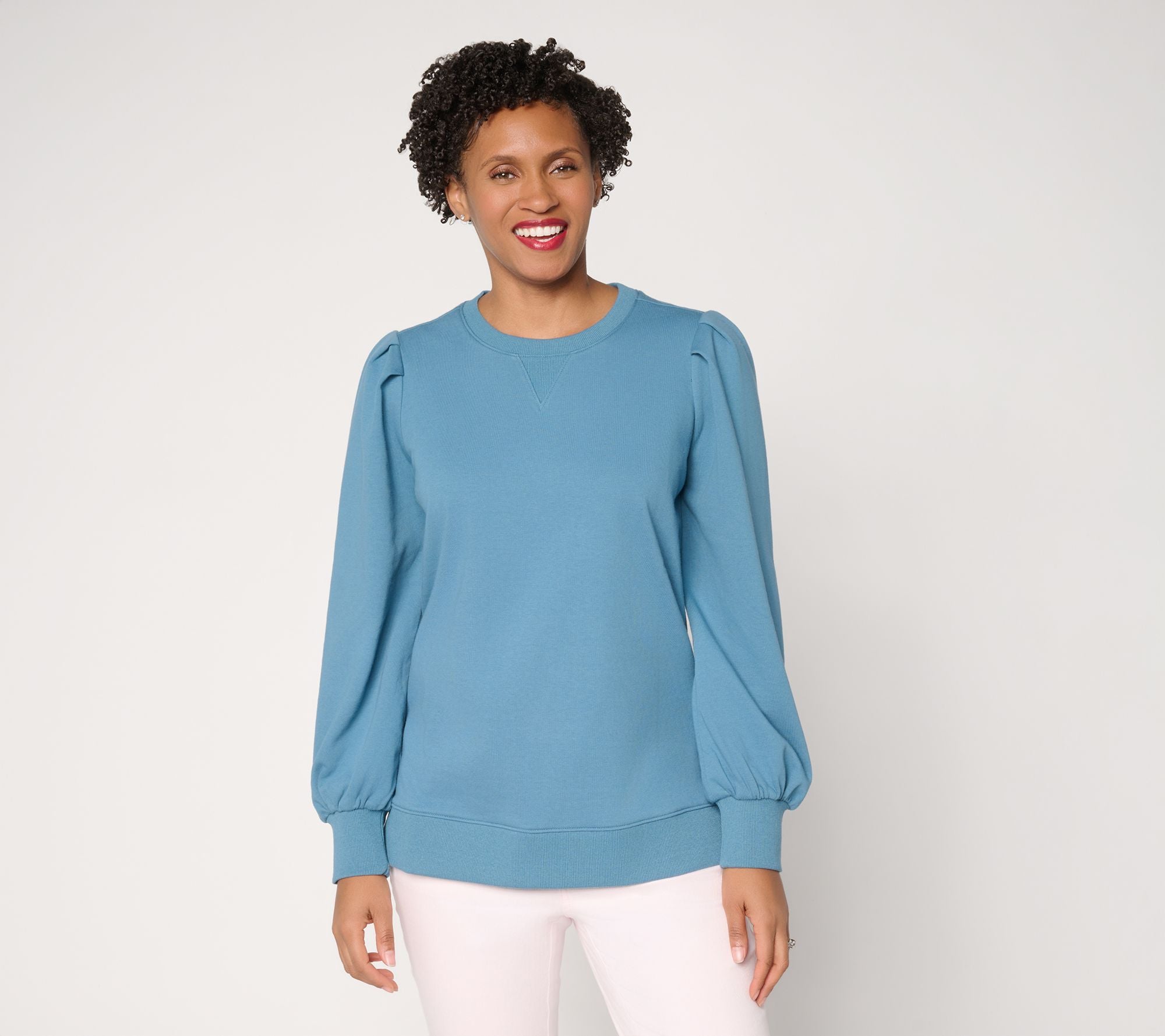 Time to Relax Balloon Sleeve Sweatshirt - Mineral Blue