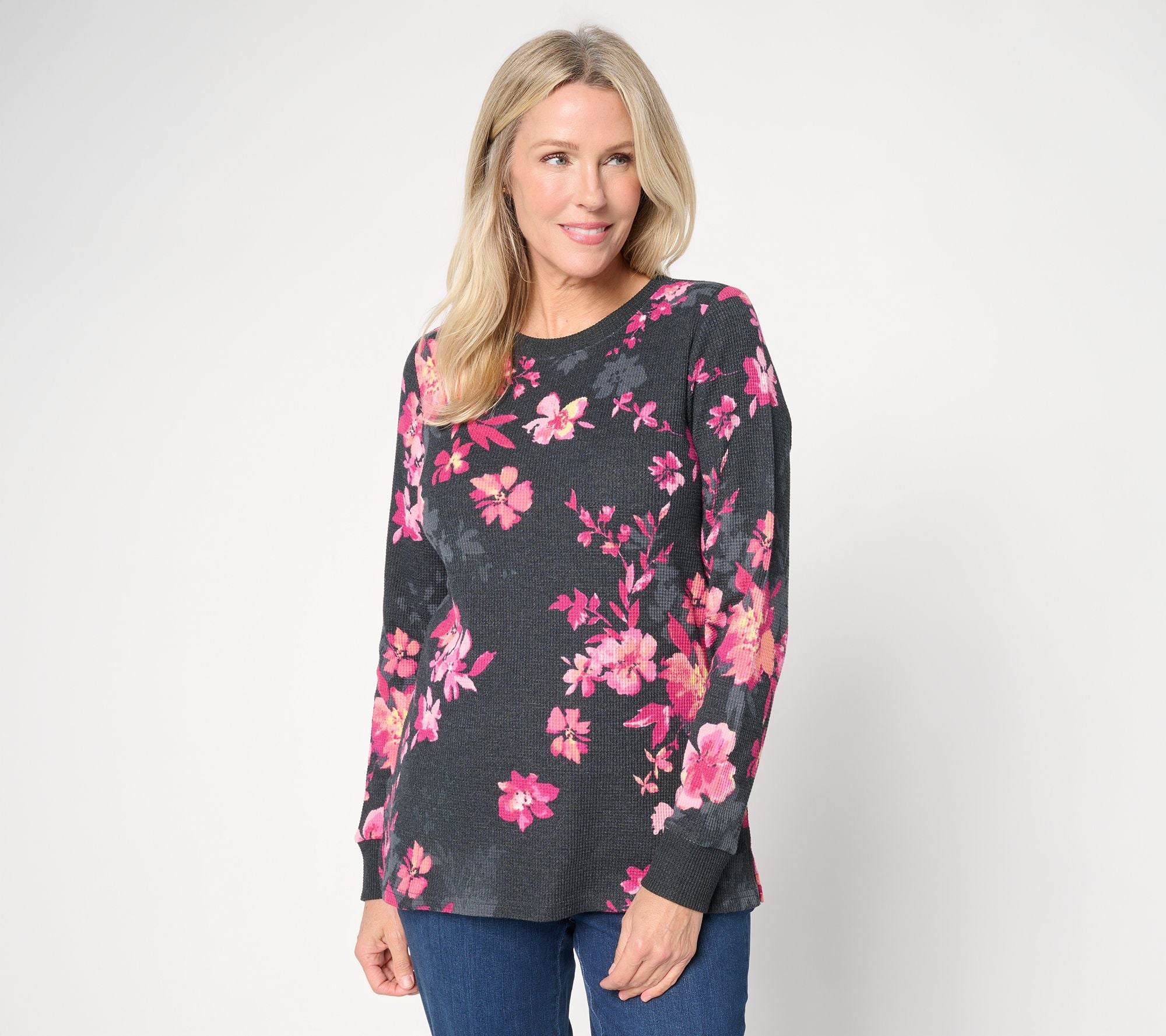 Baby Waffle English Garden Long Slv Top - Black