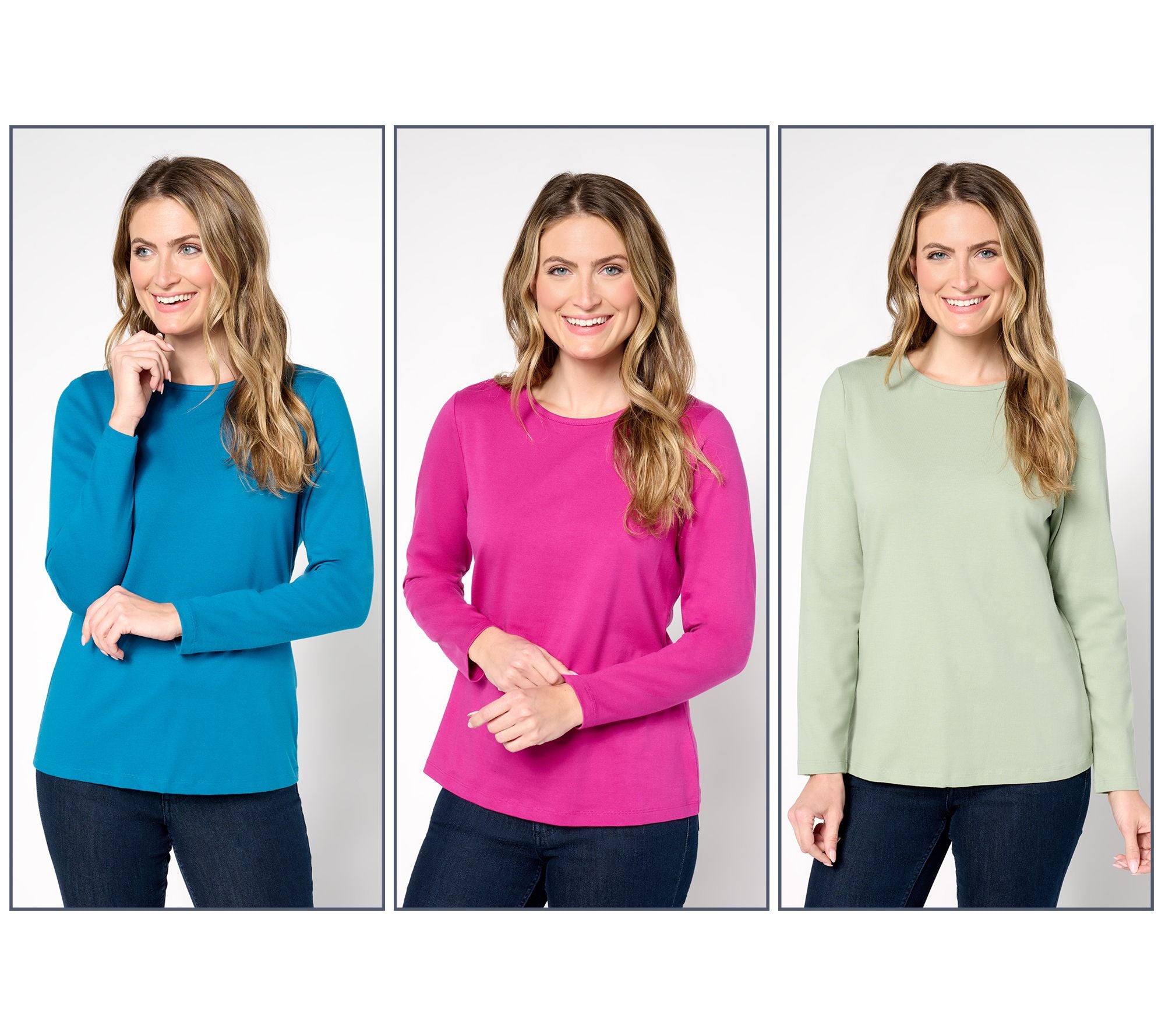 Essentials Perfect Jersey 3-Pack Crew Neck Tops - Pnk/Teal/AlpFst