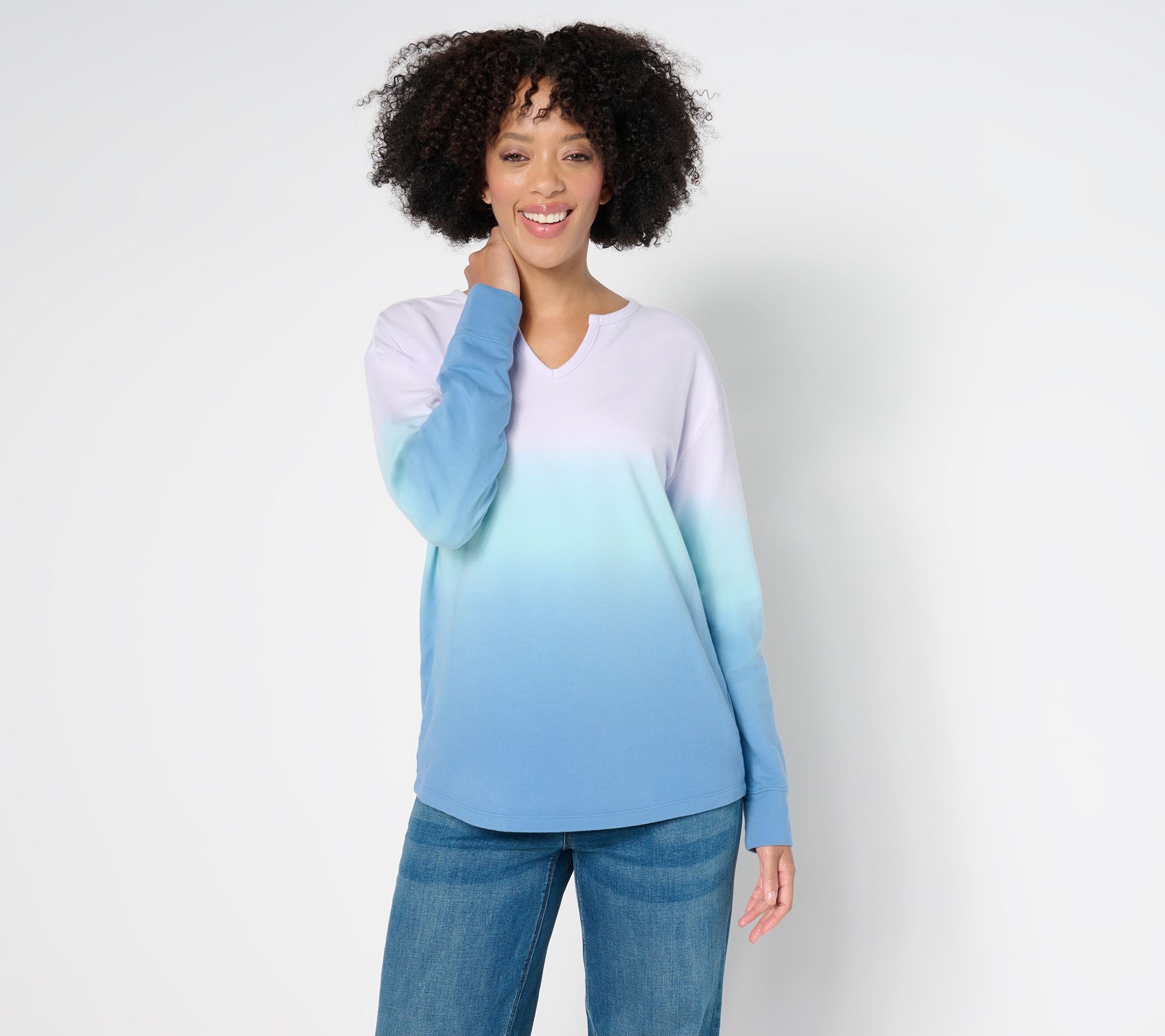 French Terry Dip Dye Long Sleeve Pullover - Light Orchid