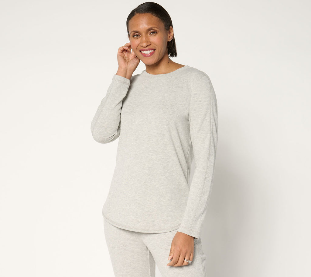 Active French Terry Rib Mix Long-Sleeve Top - Lt Heather Grey