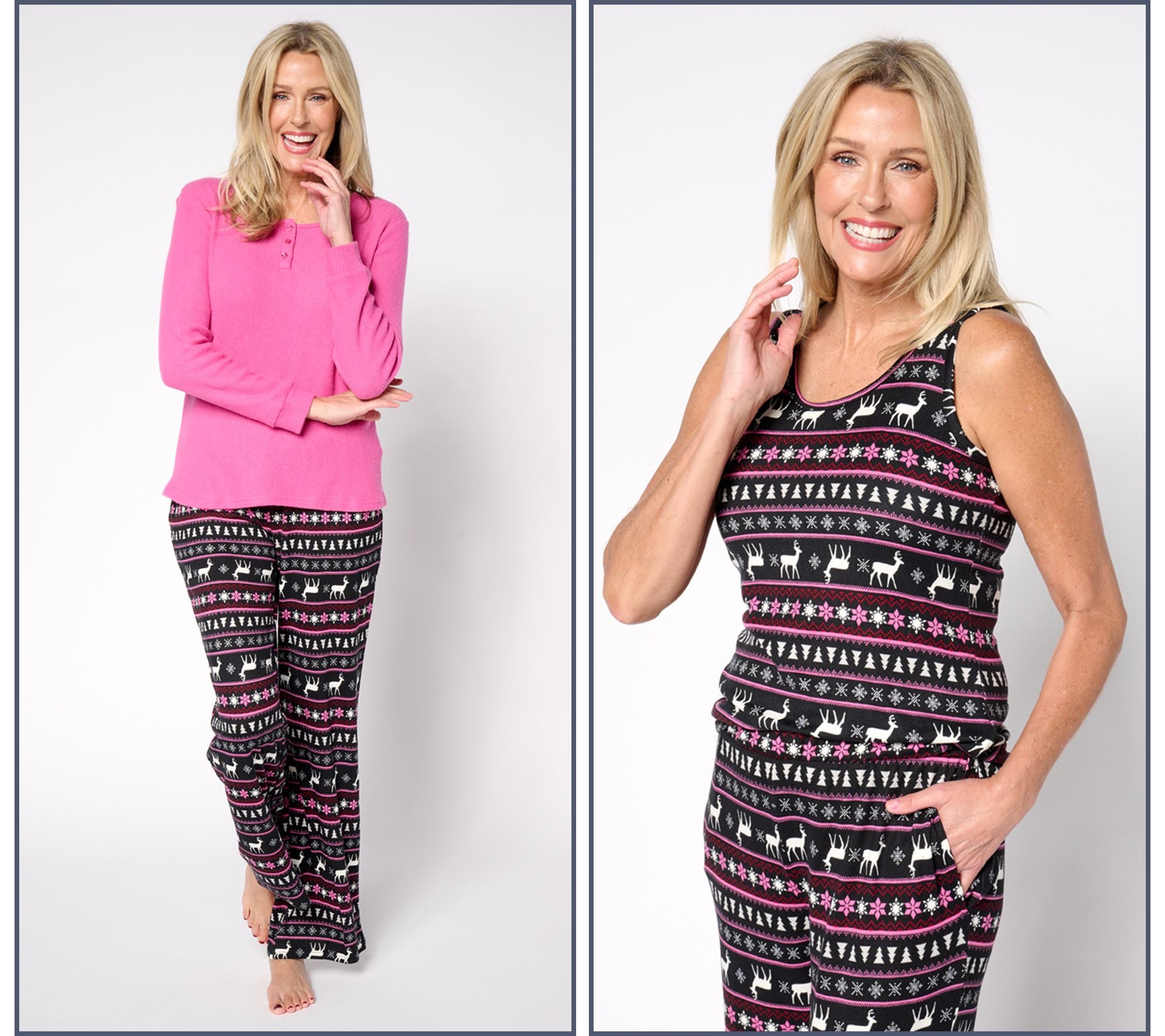 Sweater Knit & Ribbed Knit 3-Pc Pajama Set - Dancing Deer