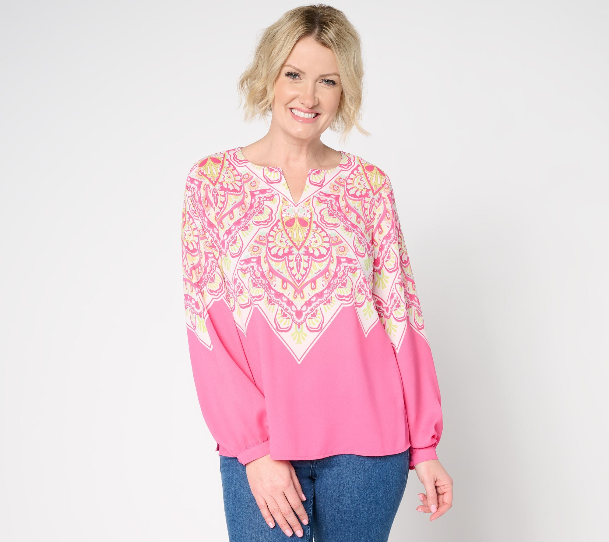 Belle Boho by Kim Gravel Lotus Sunrise Blouse - Pickleball Pink