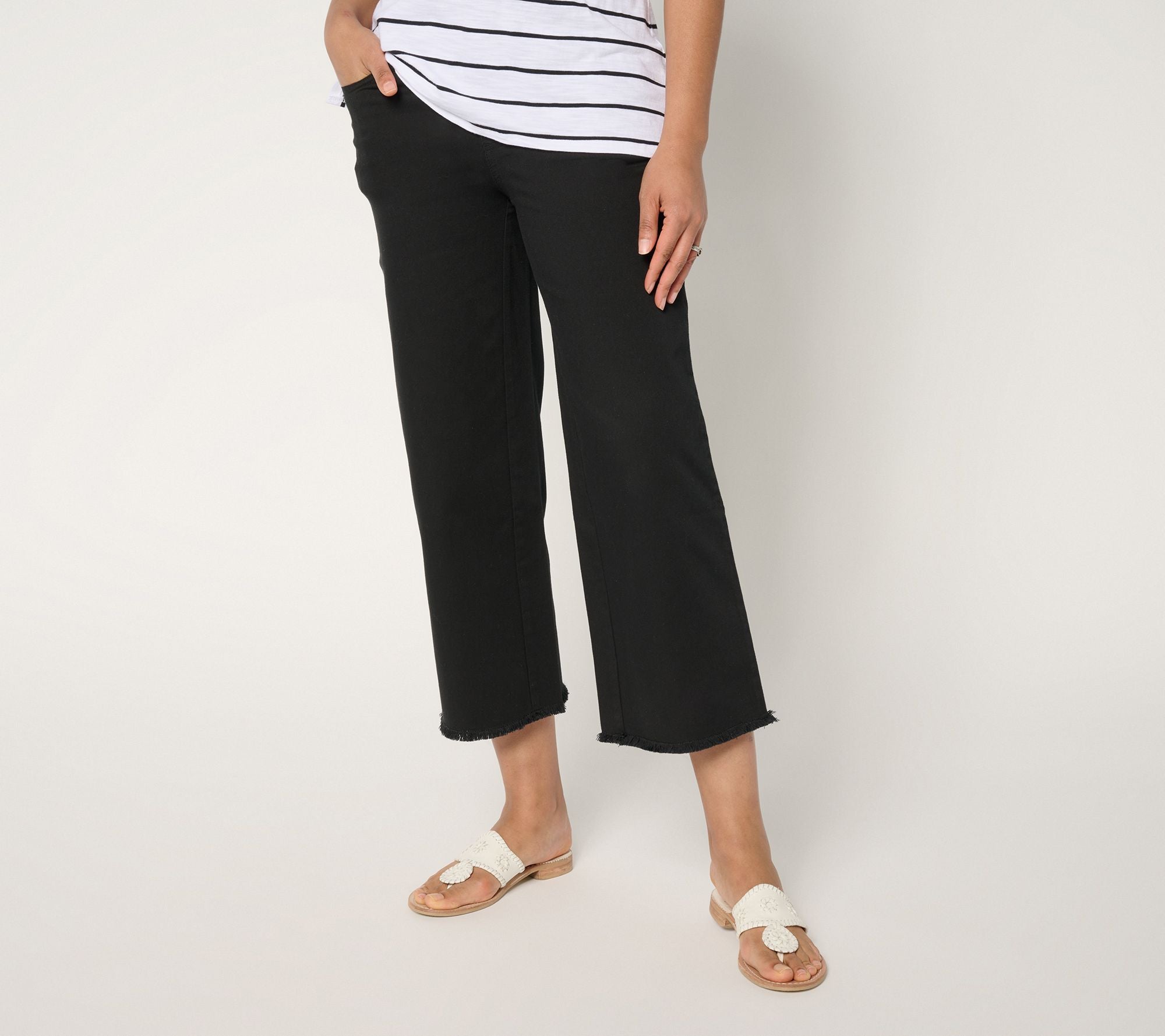 TripleLuxe Twill Wide Leg Crop w/ Fray - Black