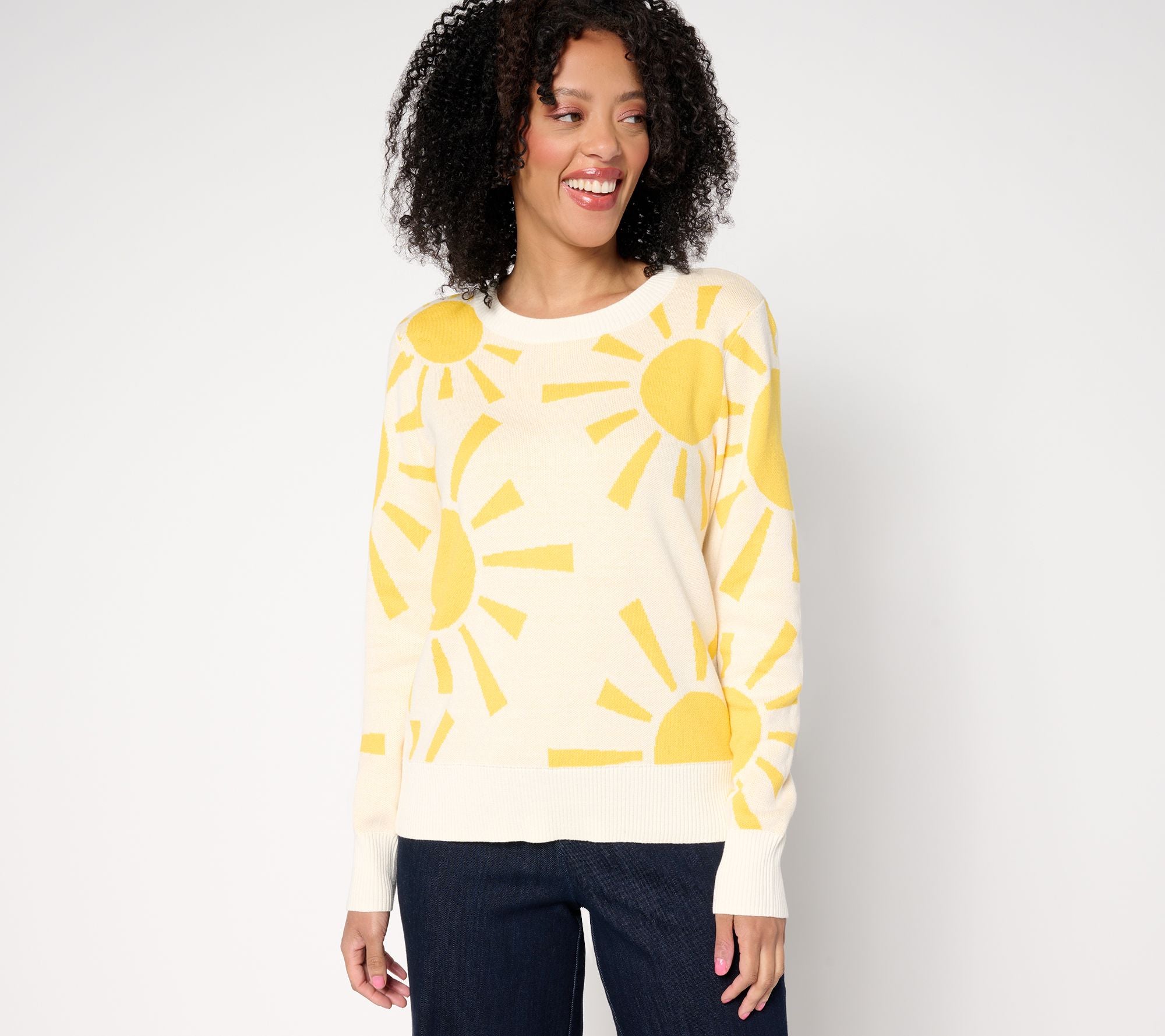 Crew Neck Intarsia Sweater - Sun/Birch