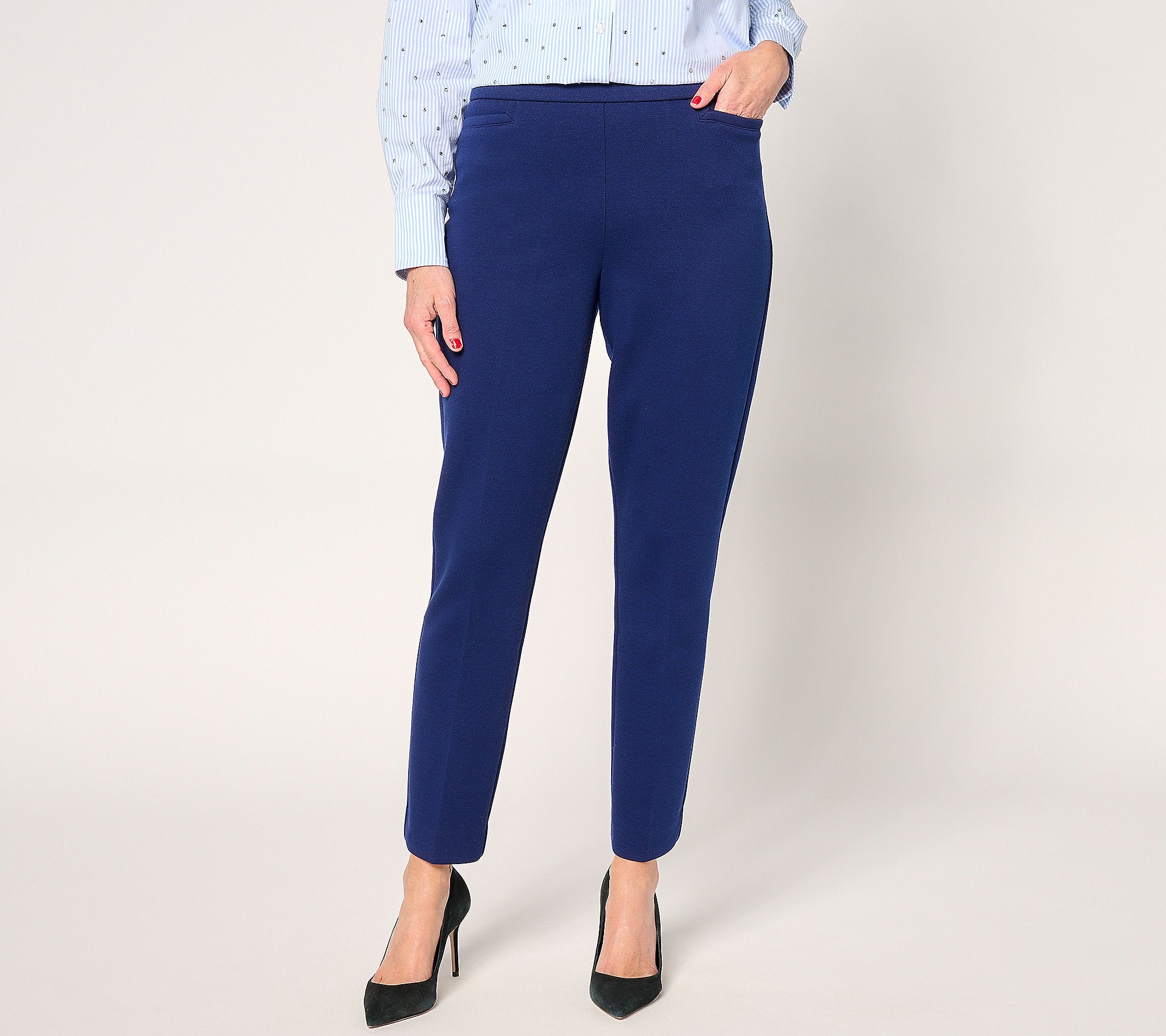 Pique Knit Pull-On Slim-Leg Ankle Pants
