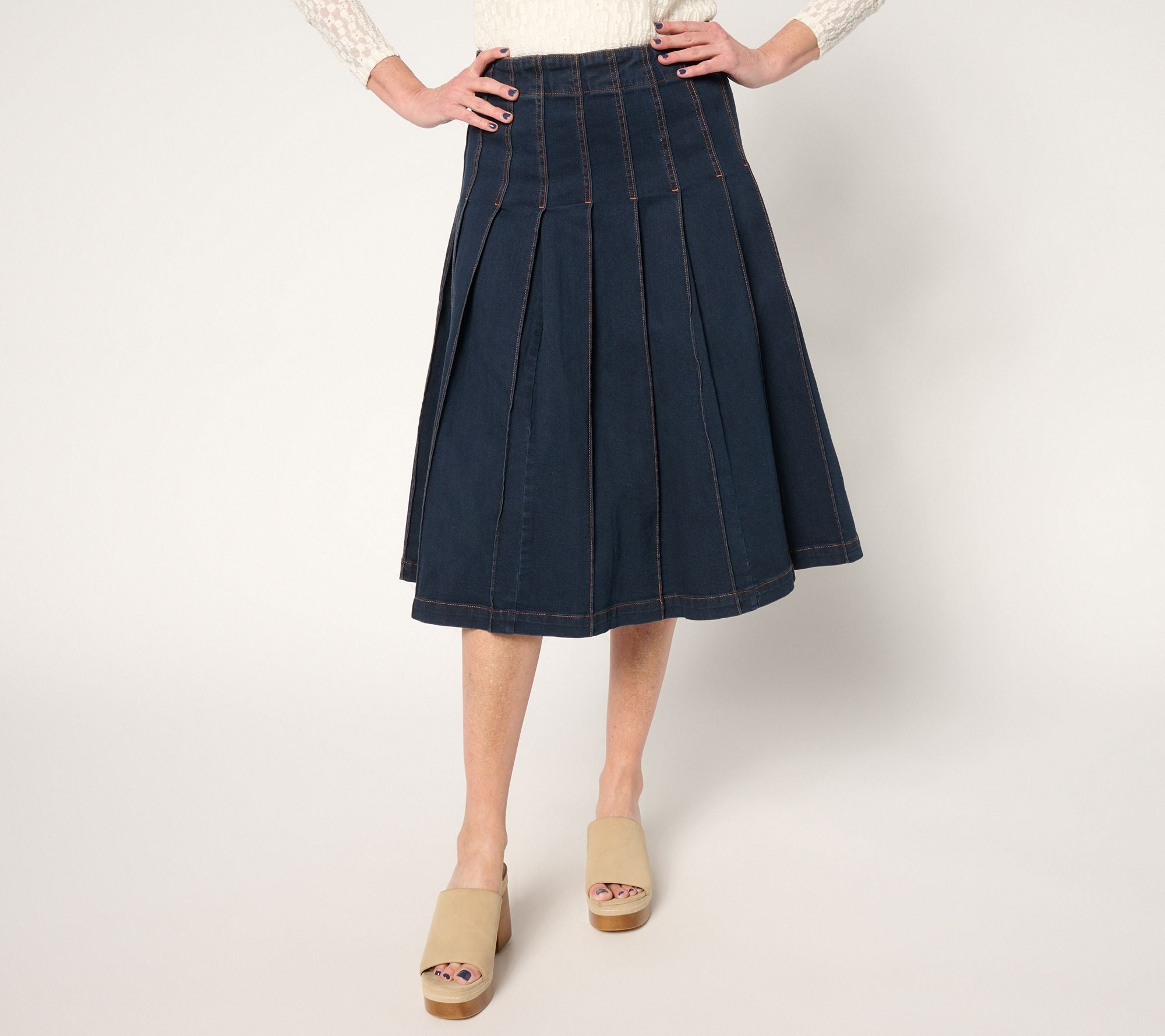 Black Label Pleated Denim Skirt - Dark Wash